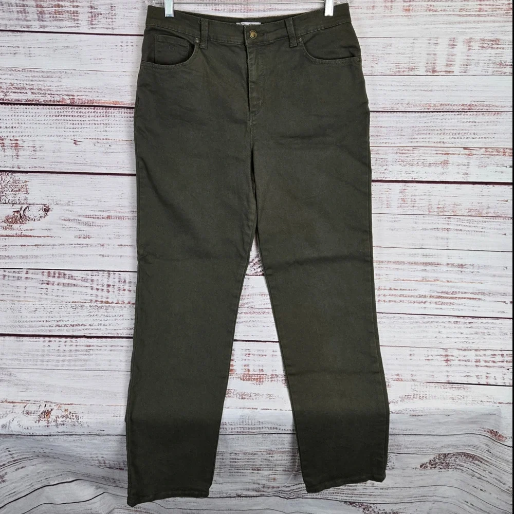 GLO Womens Military Green Mandy Jeans 12 Neutral Earthy Minimalist Basic Casual